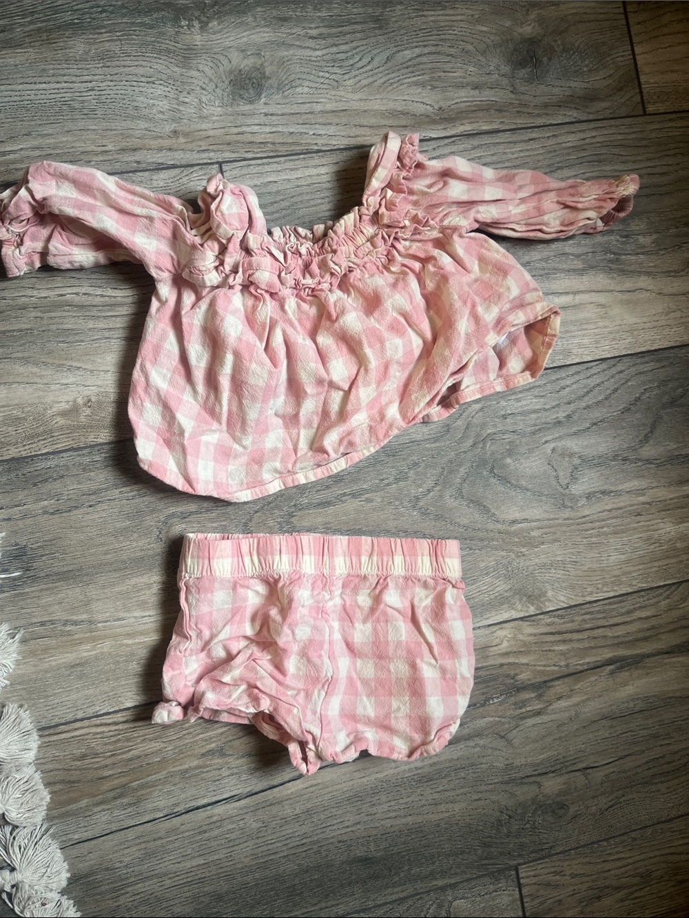 Pink Gingham Two-Piece Set with Ruffle Details cutest baby girl outfit